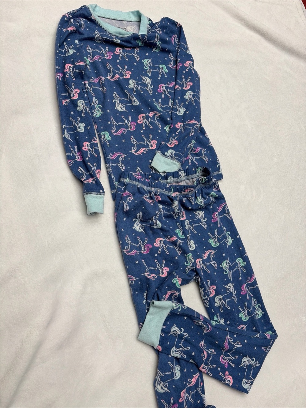Cuddl Duds Navy Unicorn Pajama Set with Mint Trim